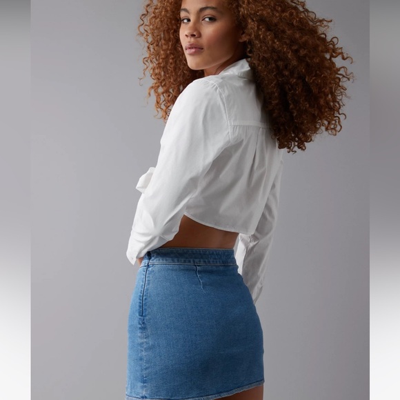 AE Next Level High-Waisted Denim Skort in medium indigo wash 12 NEW - Picture 6 of 6